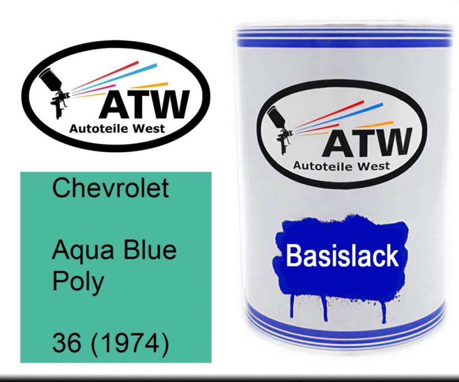 Chevrolet, Aqua Blue Poly, 36 (1974): 500ml Lackdose, von ATW Autoteile West.